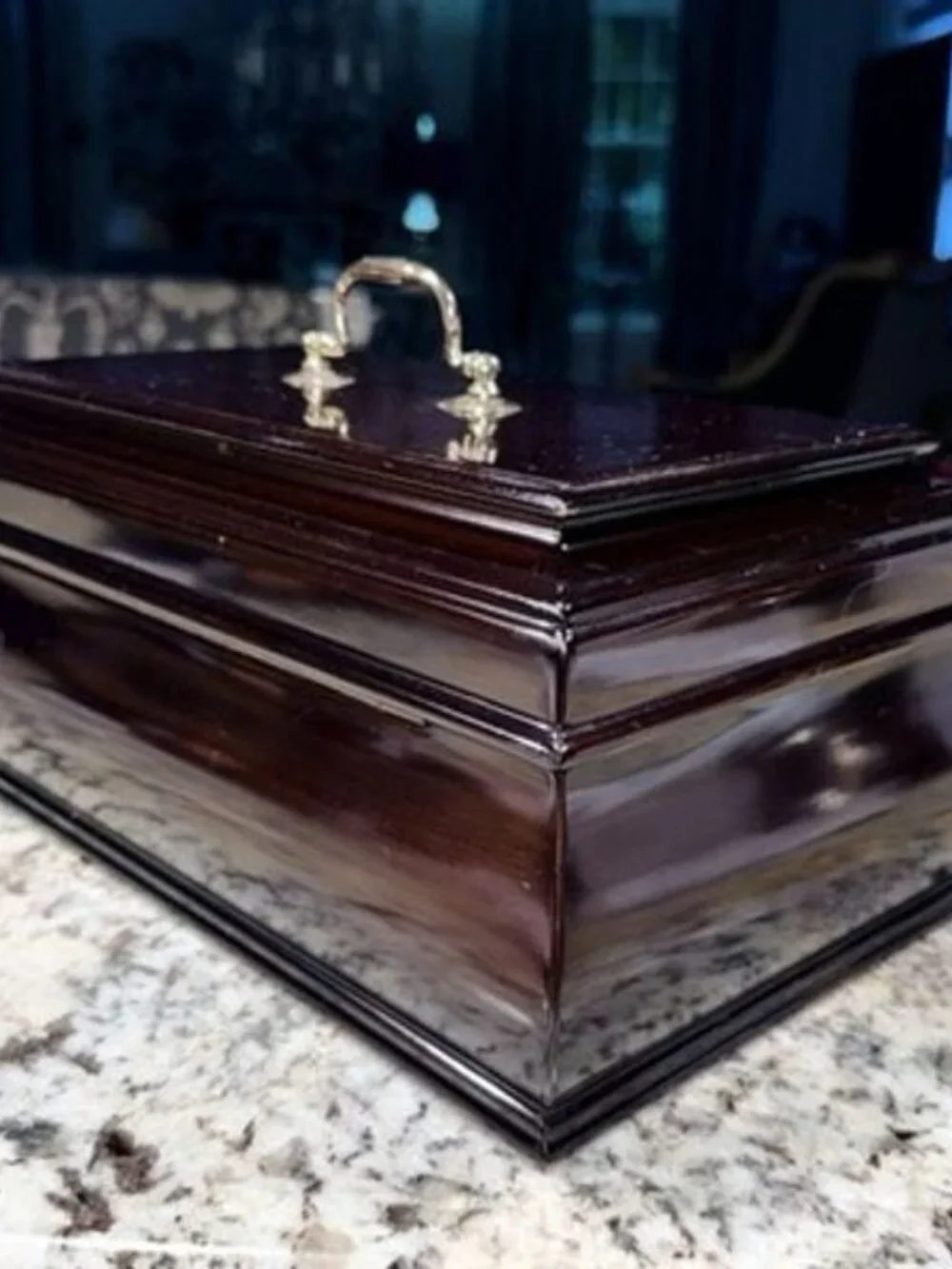 Vintage Large Red Mahogany Wood Jewelry Box Red Velvet Lining - WITH Key - Korea